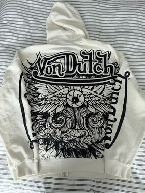 Von Dutch White Hoodie with Black Graphic Back Print